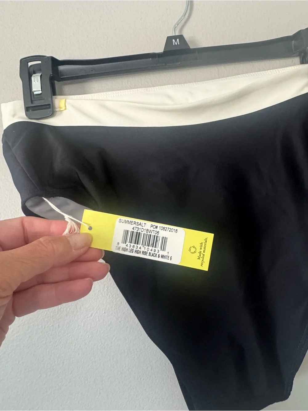 Summersalt High Leg High Rise Bikini Bottom Black White Size 6 NEW
